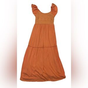 Sincerely Jules Crochet Front Flutter Sleeve Maxi Dress, S